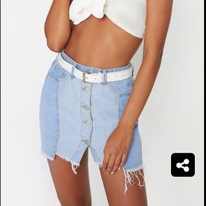 Bleach Wash Two Tone Button Through Skirt